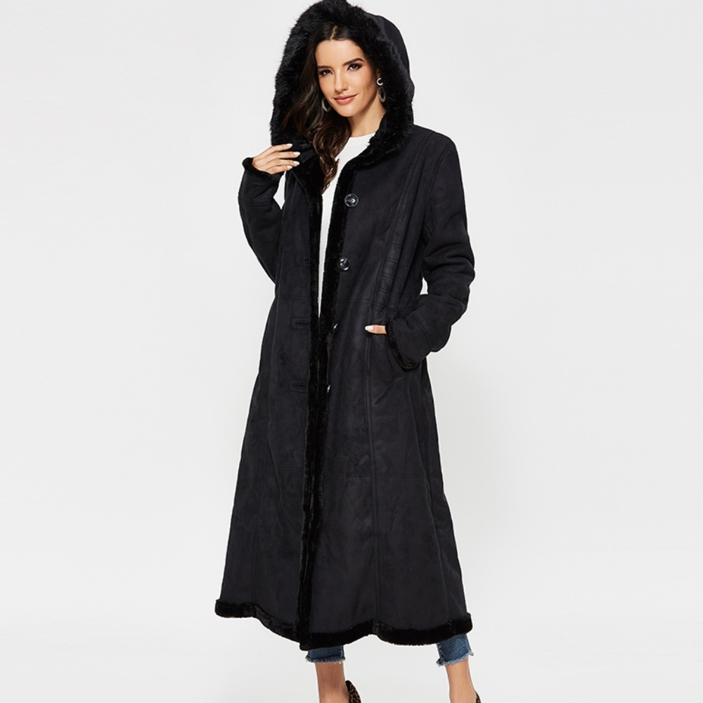 ❌SOLD❌ BGSD Hooded Shearling Maxi Walking Coat - Picture 4 of 8
